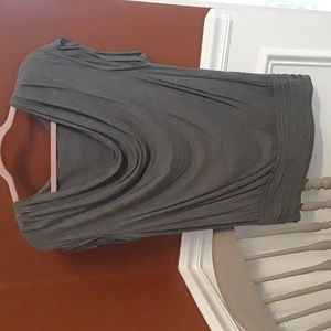 Gray Sophie Max top with scooped draping neck and band at bottom